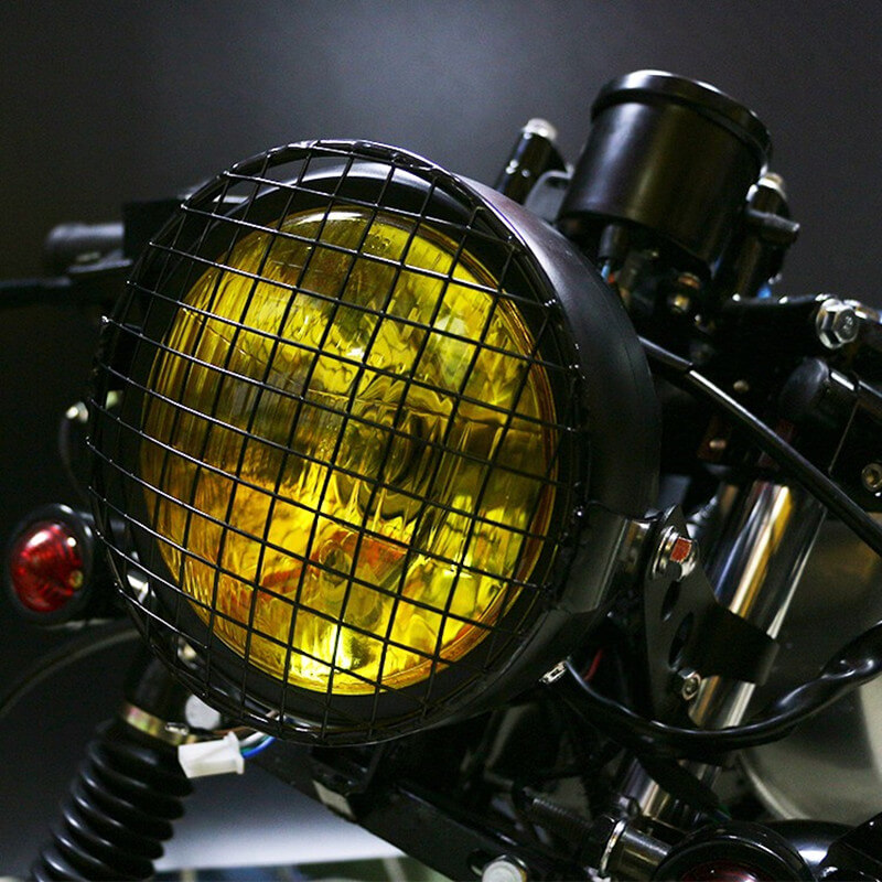 Phare moto bobber noir Vintage optique Jaune