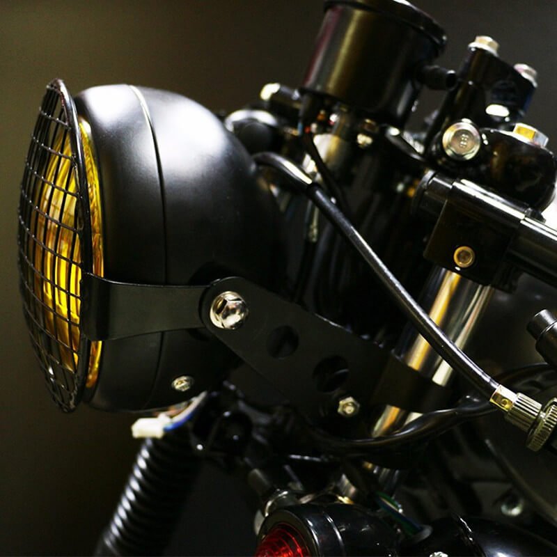 Phare de moto Retro 6'' Universel Halogène Avant avec Couvercle Abat-jour  pour Remplacement de la Moto Cafe-Racer